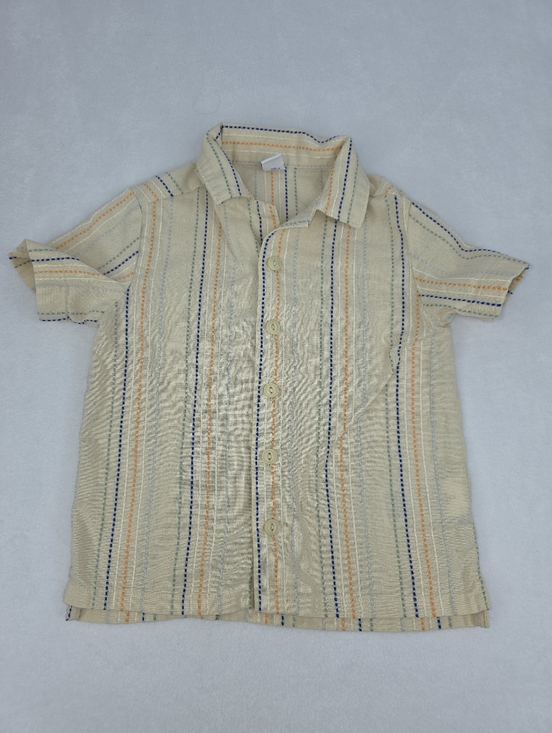 Old Navy Other - Old Navy Boy's Cream Short-Sleeve Button-Up Shirt with Stripes Size 3T AL-3532